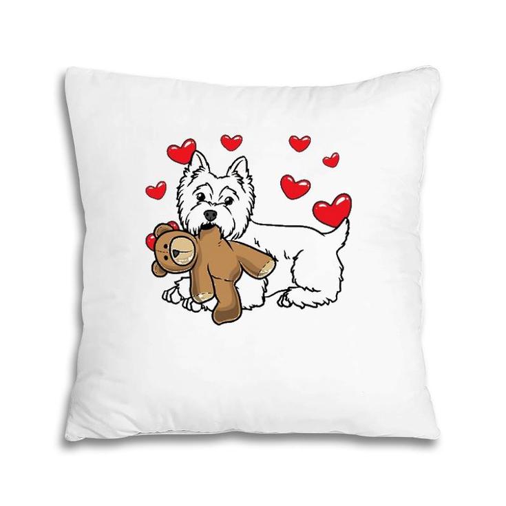 White West Highland Terrier Dog With Stuffed Animal Pillow