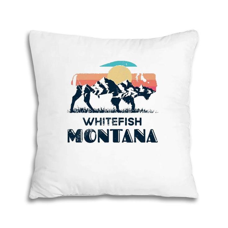 Whitefish Montana Vintage Hiking Bison Nature Pillow