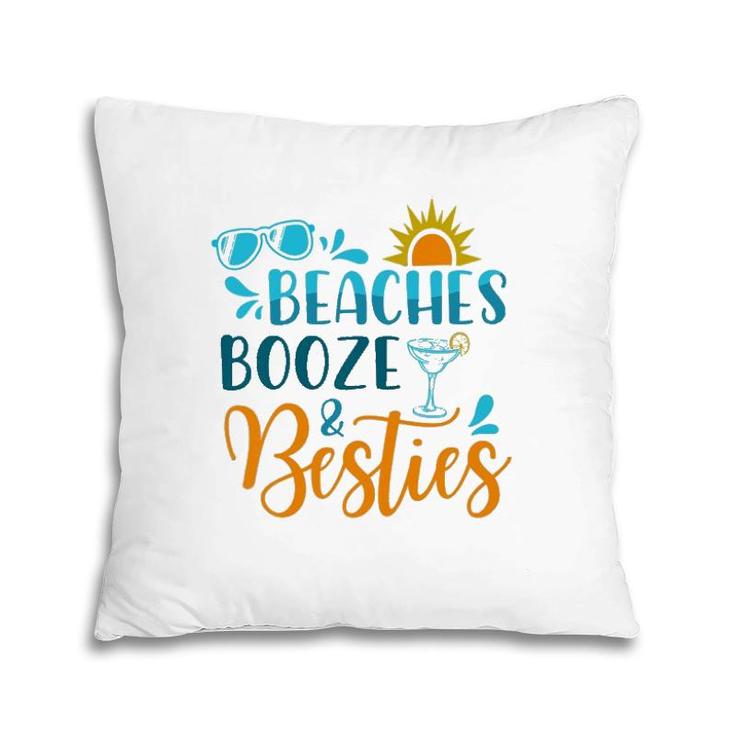 Womens Beaches Booze & Besties Funny Beach Lover Summer Vacation Pillow