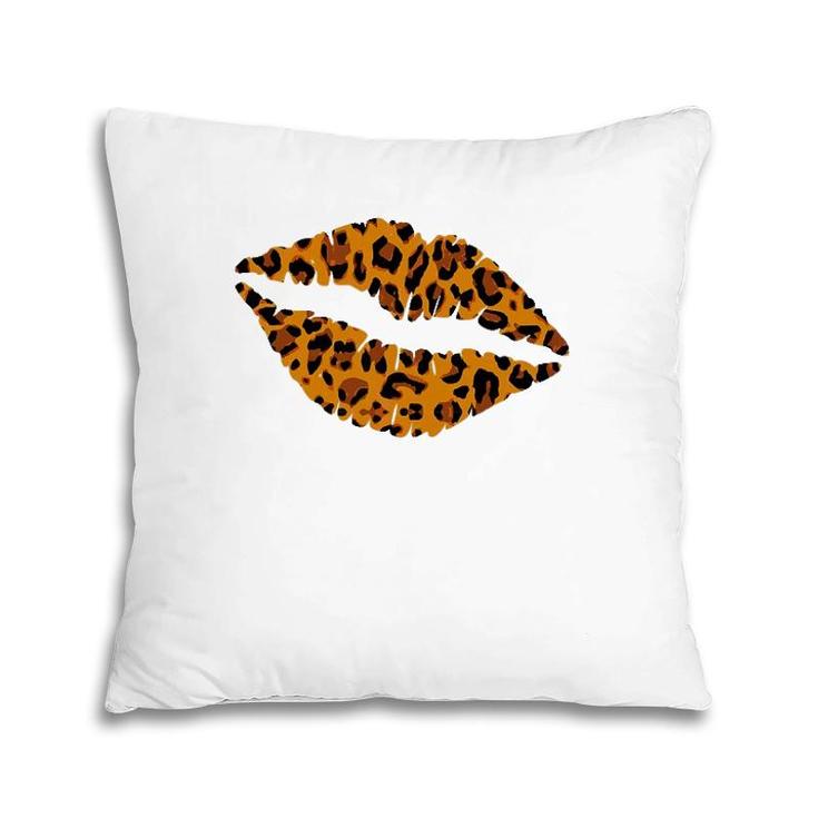 Womens Cheetah Print Kissing Lips  Leopard Pattern Kiss Gift Pillow