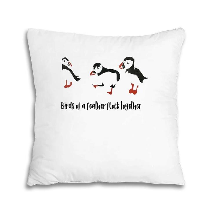 Womens Cute Birds Of A Feather Flock Together Playful Puffins  Pillow