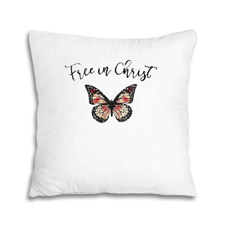 Womens Free In Christ Christian Butterfly V-Neck Pillow