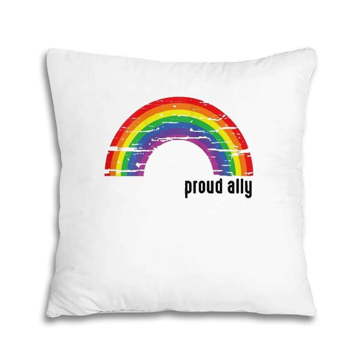 Womens Proud Ally Lgbt Gay Pride For Family Friends Retro Rainbow  Pillow