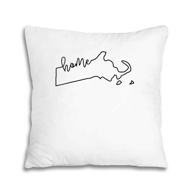 Womens State Of Massachusetts Outline With Home Script V-Neck Pillow