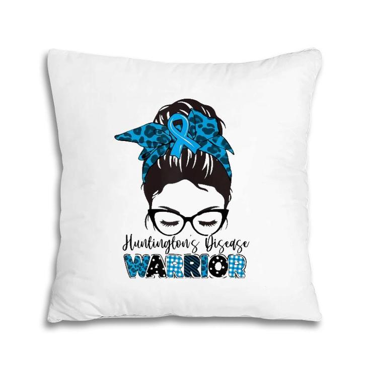 Womens Tu Messy Bun Blue Ribbon Huntington's Disease Awareness Pillow