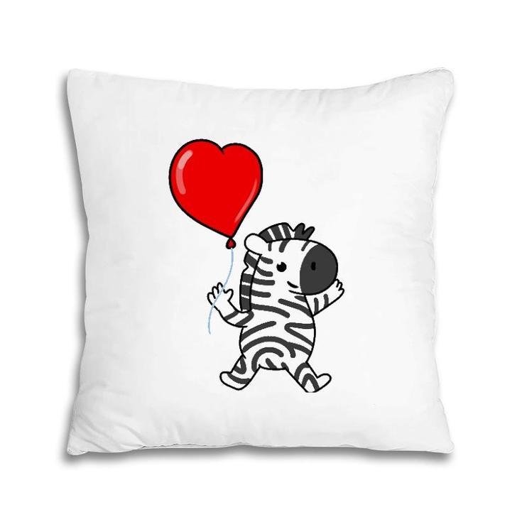 Zebra With Heart Balloon Valentines Day Zebra Pillow