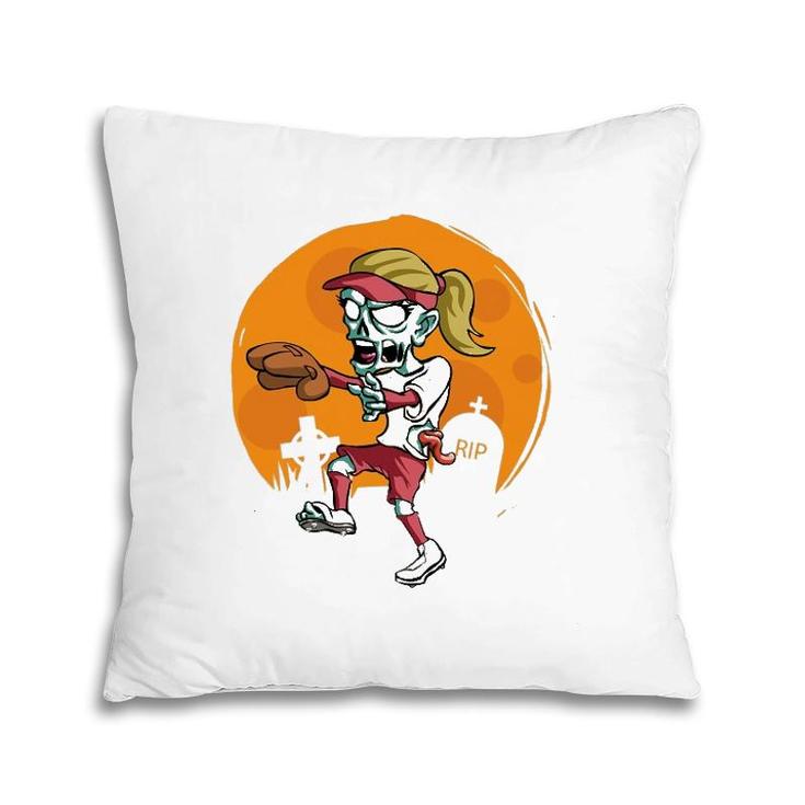 Zombie Softball Funny Sports Halloween Gift Pillow