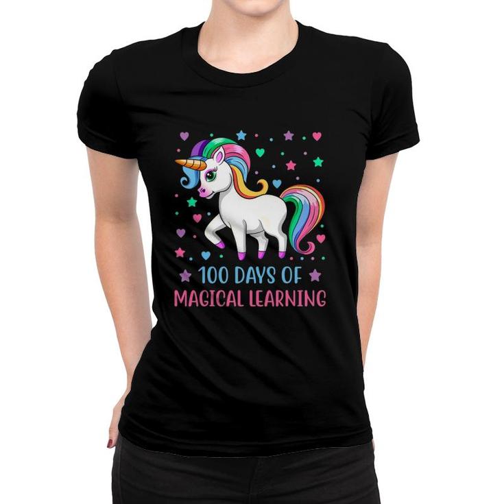 100 Days Of Magical Learning Unicorn 100 Days Of School Girl Women T-shirt