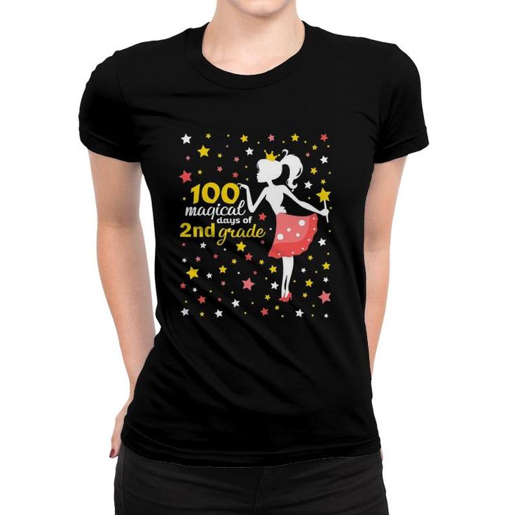 100 Days Of School Girls 2Nd Grade Magical Princess Stars Women T-shirt