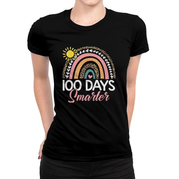 100 Days Smarter Rainbow Leopard Happy 100Th Day Of School Women T-shirt