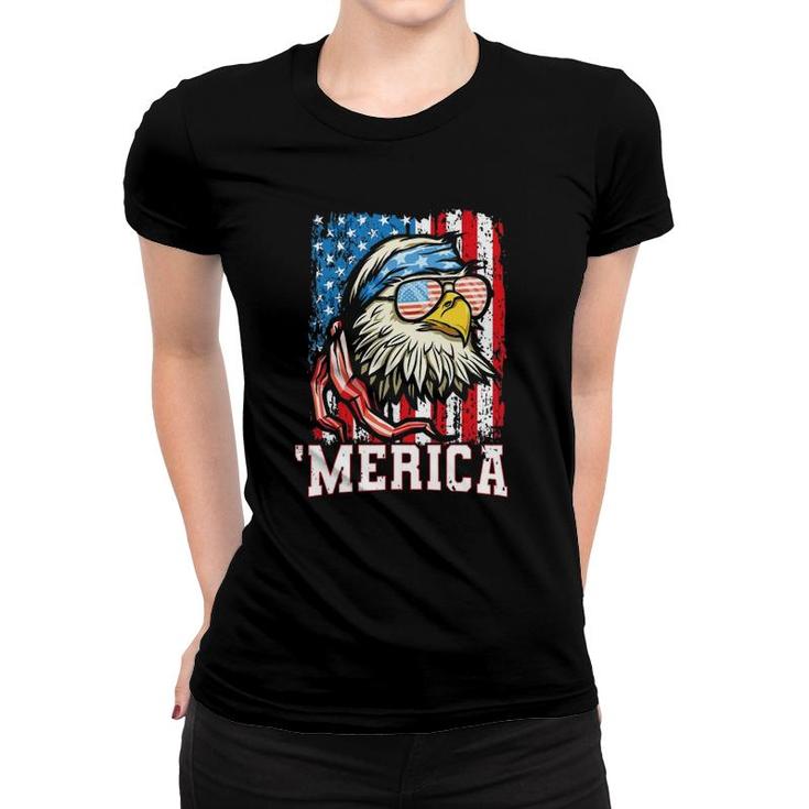 4Th Of July Bald Eagle Usa Flag Patriotic Merica Women T-shirt