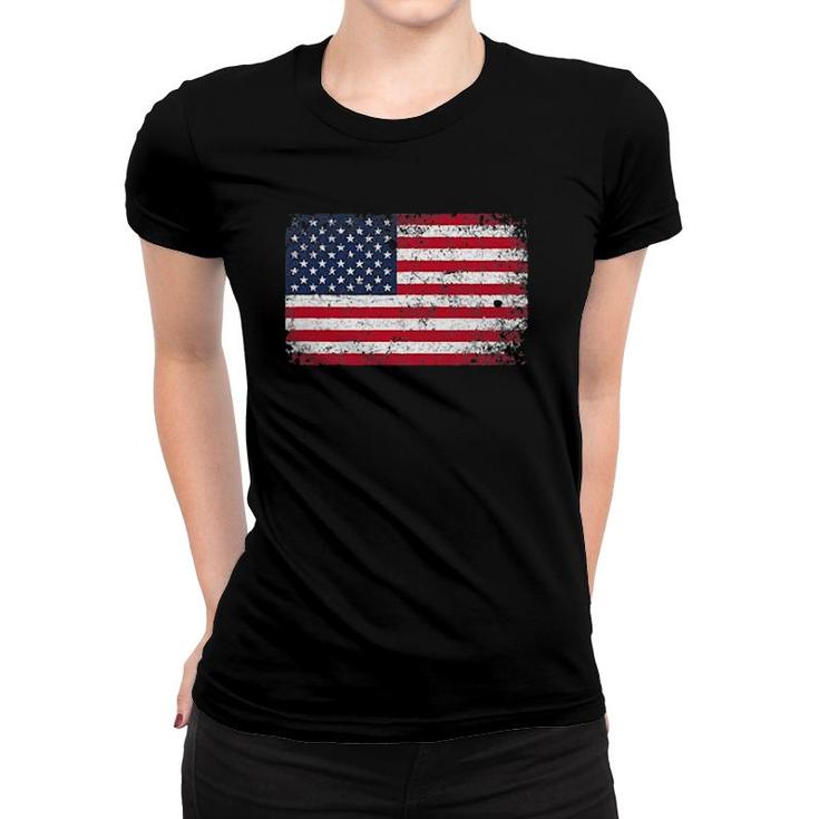 4Th Of July Distressed American Usa Flag Pocket Women T-shirt
