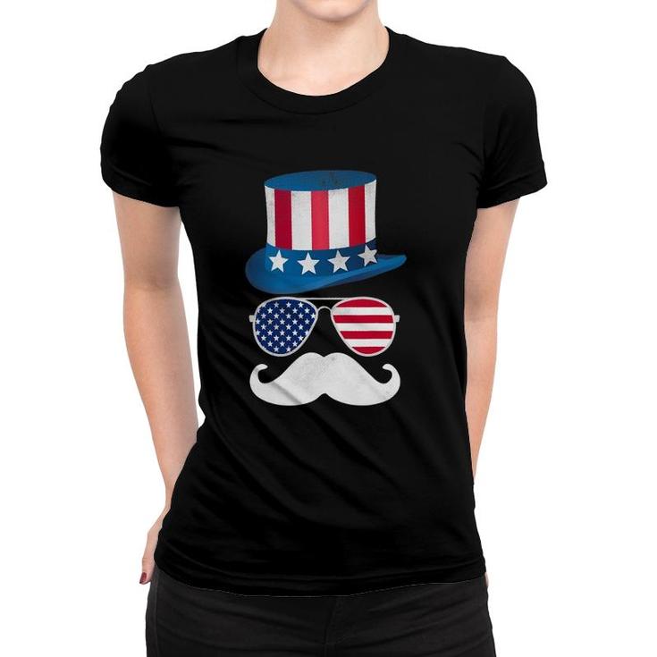 4Th Of July Funny Gift Usa Mustache Man Women T-shirt