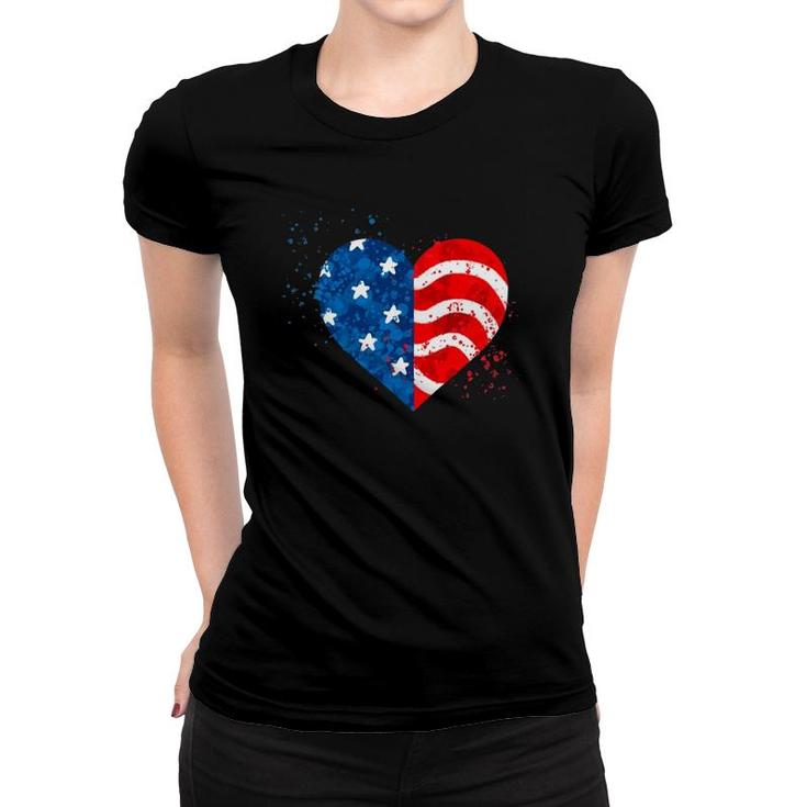 4Th Of July  Love Heart American Freedom Usa Flag Women T-shirt