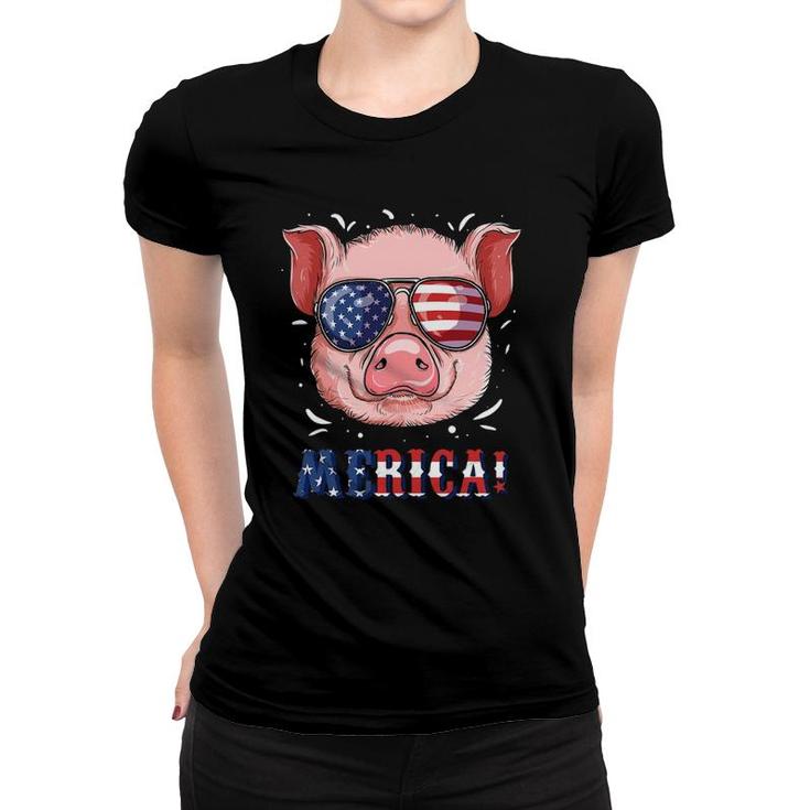 4Th Of July Patriot Pig  Gifts Men Women Kids Usa Flag Women T-shirt