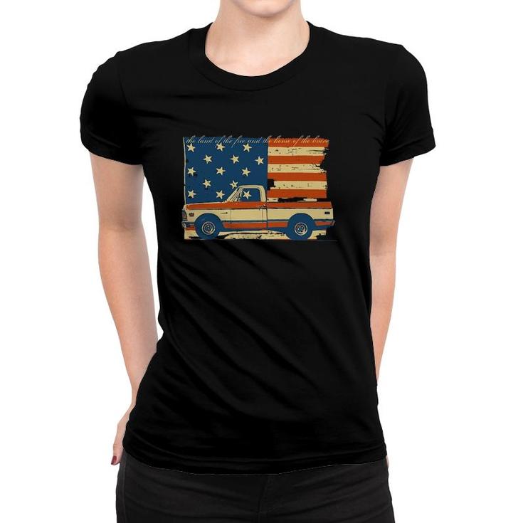 4Th Of July Patriotic Classic Pickup Truck Flag Women T-shirt