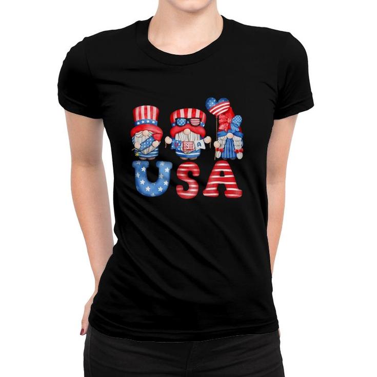 4Th Of July Usa American Flag Gnomes Patriotic Cute Women T-shirt
