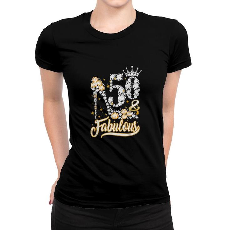 50 And Fabulous 50 Years Old 50th Birthday Diamond Crown Shoes  Women T-shirt