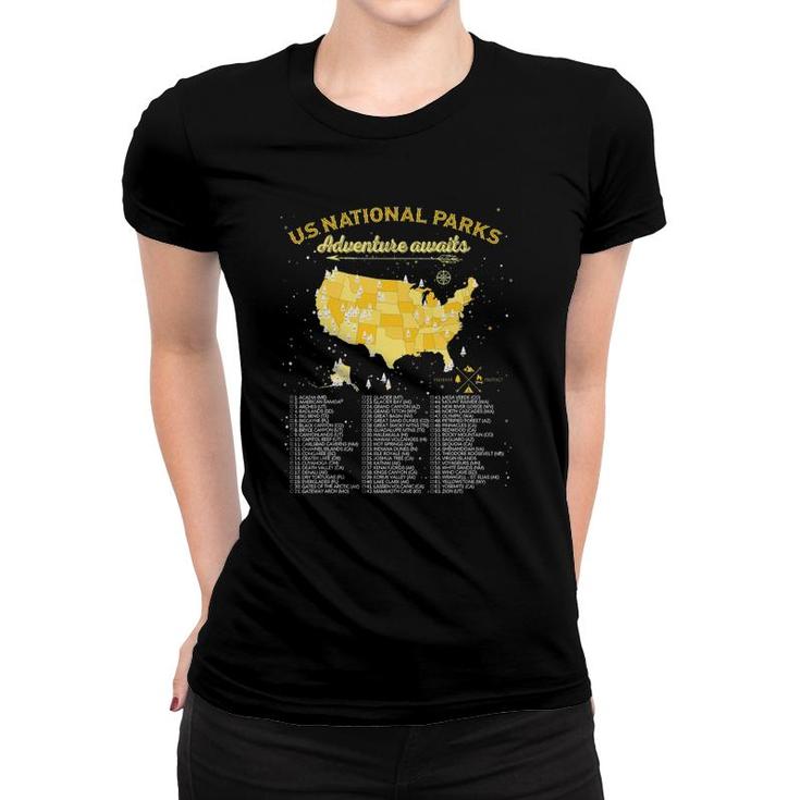 63 National Parks Map Gifts Us Park Vintage Camping Hiking Women T-shirt