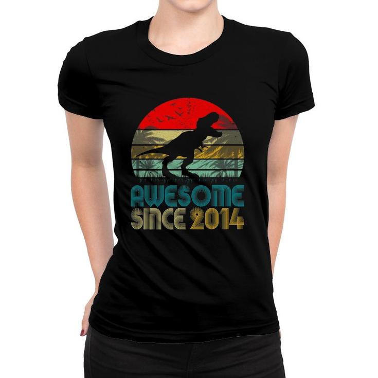 7Th Birthday Dinosaur Awesome Since 2014 Gifts 7 Years Old Women T-shirt