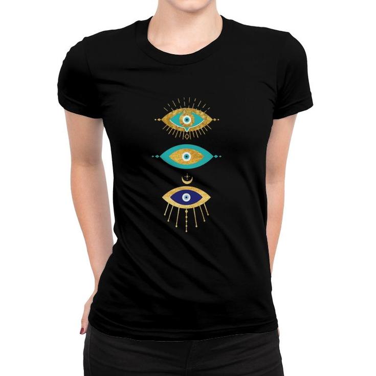 All Seeing Evil Eyes Yellow Eyelashes Curse Protection Women T-shirt