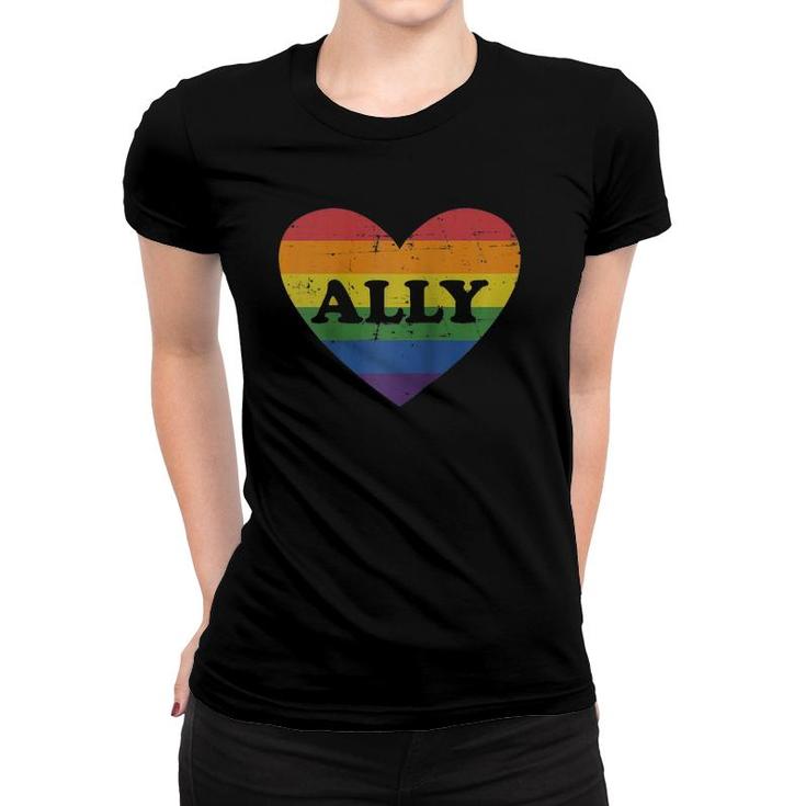 Ally Rainbow Flag Heart For Lgbt Gay And Lesbian Support Raglan Baseball Tee Women T-shirt