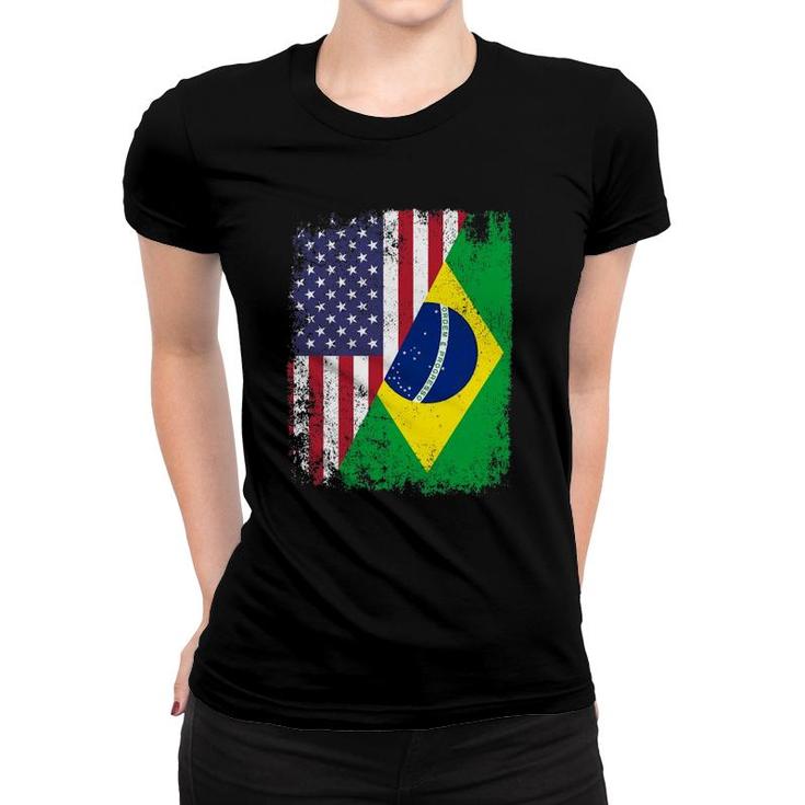 American Brazilian Roots Half American Usa Brazil Flags Women T-shirt