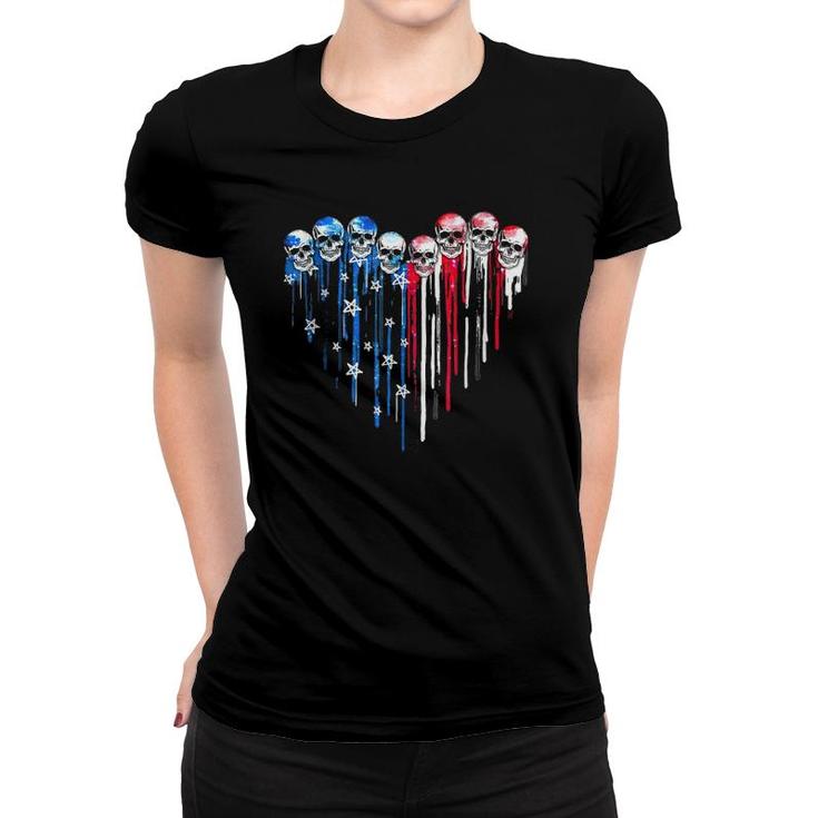 American Flag Heart Skull 4Th Of July 2021 Skull Lover  Women T-shirt