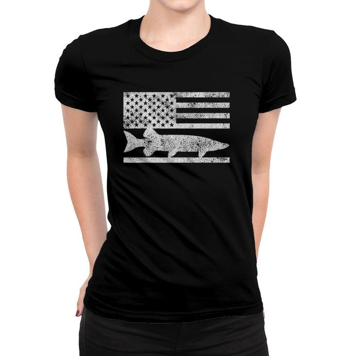 American Flag Musky Fishing Patriotic Muskie Gift Women T-shirt
