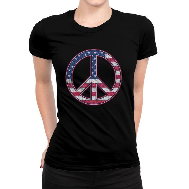 American Flag Peace Sign - America Pride - Usa Proud Patriot Women T-shirt