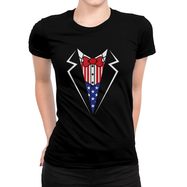American Flag Tuxedo Bow Tie 4Th Of July Usa Merica Gift Women T-shirt