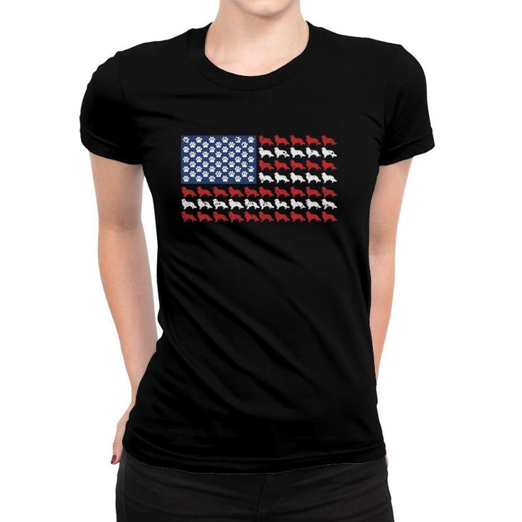 American Flag Usa Rough Collie 4Th Of July With Dog Paw Women T-shirt