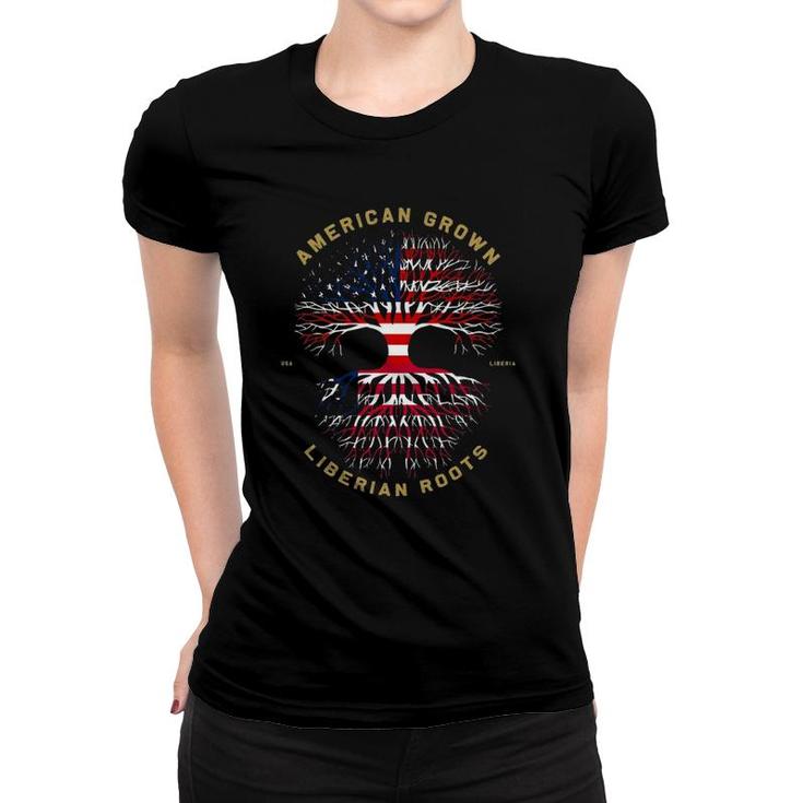 American Grown With Liberian Roots Tree Usa Flag Gifts Women T-shirt