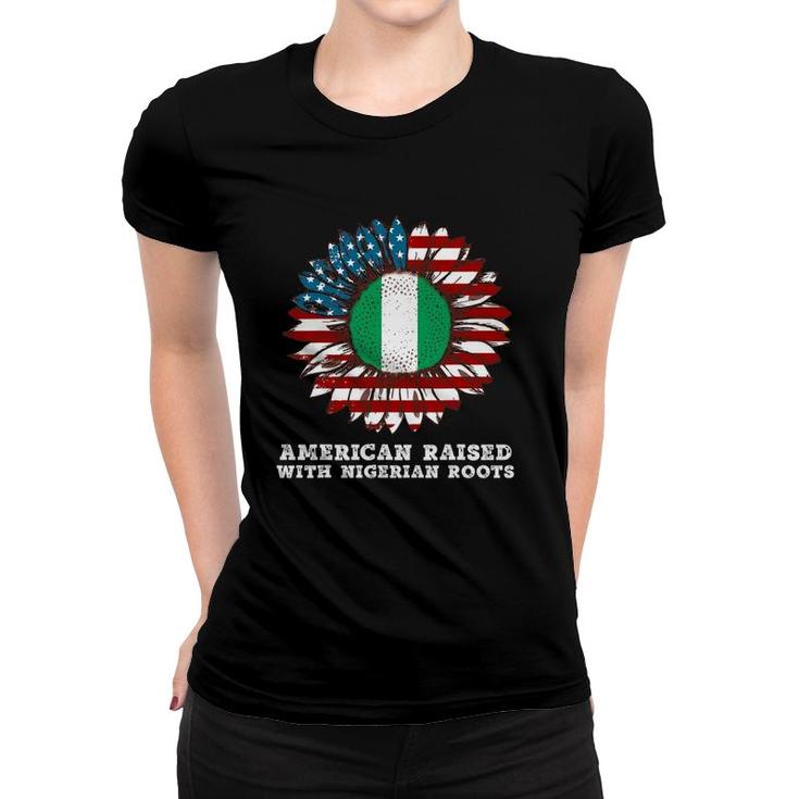 American Raised With Nigerian Roots Sunflower Usa Flag Women T-shirt