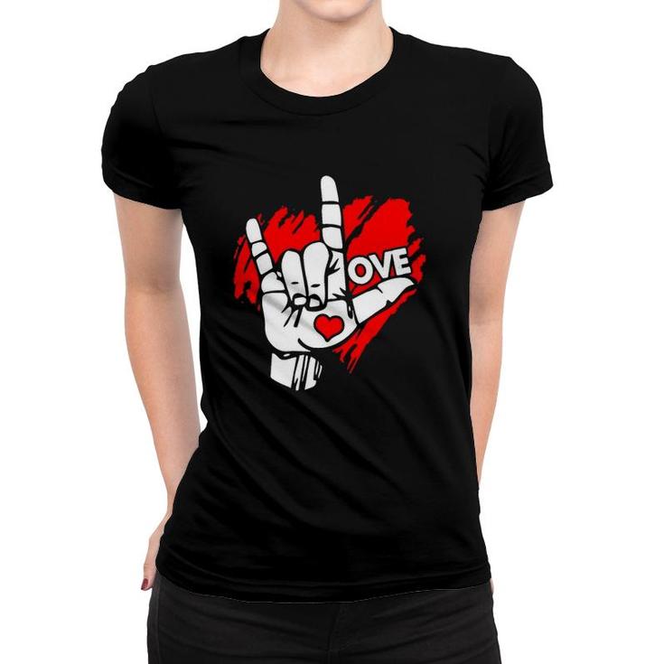 American Sign Language I Love You Red Heart Women T-shirt