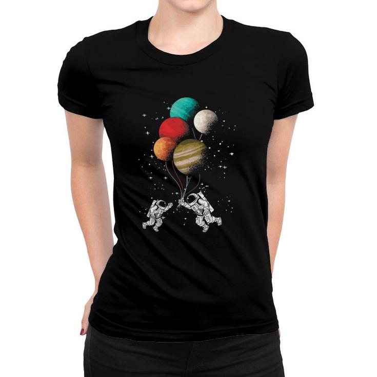 Astronaut Balloon Planets Space Stars Moon Galaxy Spaceship Women T-shirt