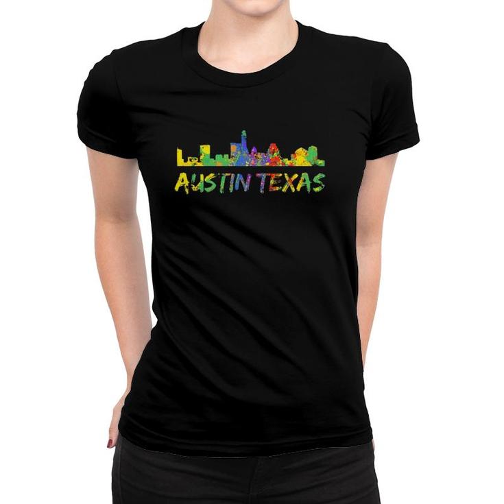 Austin Texas Rainbow Art City Skyline Silhouette Austin Women T-shirt
