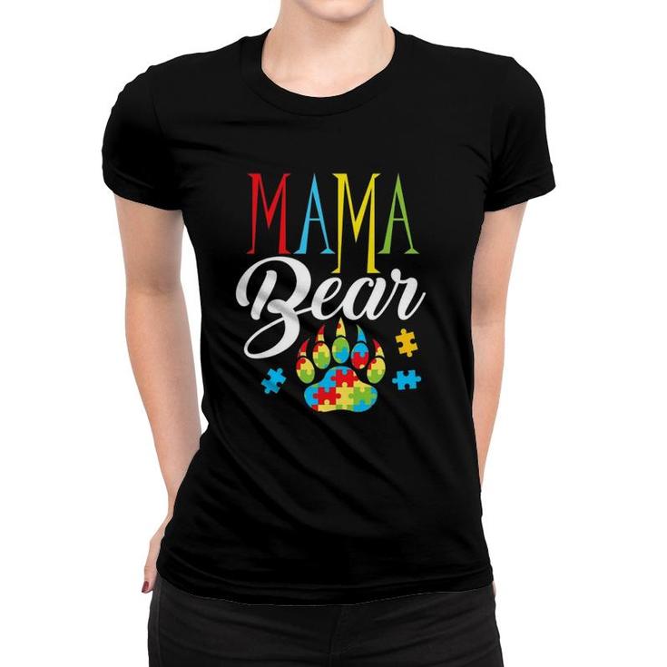 Autism Mama Bear Paw Puzzle Piece Child Womens Autistic Women T-shirt