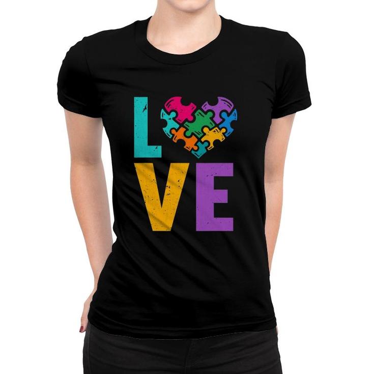 Autistic Kids Puzzle Pieces Heart Love Autism Awareness Women T-shirt
