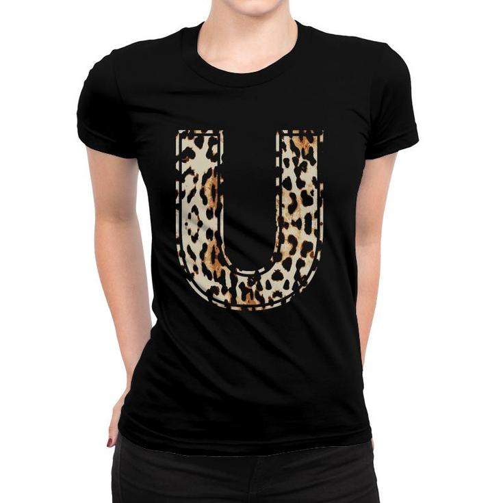 Awesome Letter U Initial Name Leopard Cheetah Print Women T-shirt