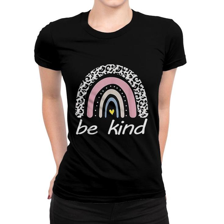 Be Kind Cute Graphic Leopard Rainbow Womens Girls Women T-shirt