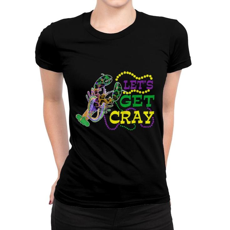 Beads Bling Let's Get Cray Dabbing Crawfish Mardi Gras 2022  Women T-shirt