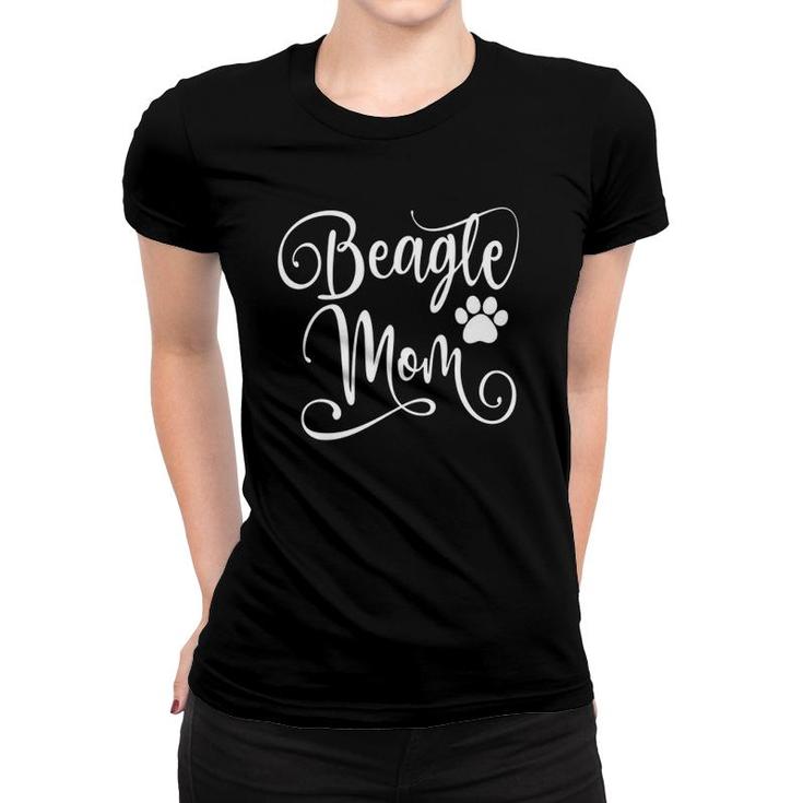 Beagle Mom Dog Lover Paw Print White Script Mother's Day Women T-shirt