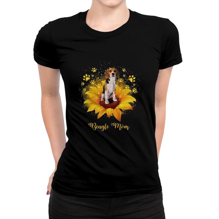 Beagle Mom Sunflower With Dog Paw Mother's Day Women T-shirt