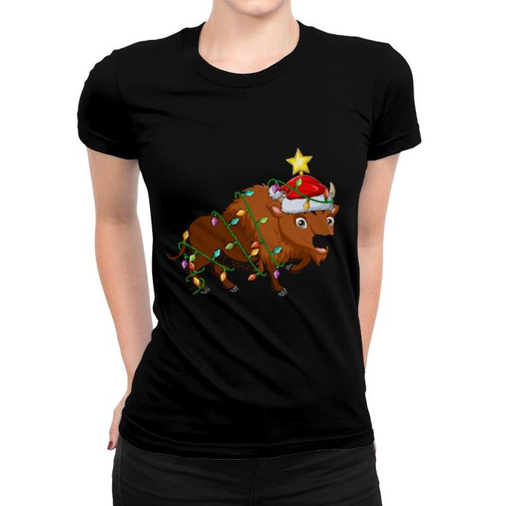 Bison Lighting Xmas Tree Matching Bison Christmas  Women T-shirt