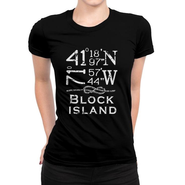Block Island Latitude And Longitude Coordinates Women T-shirt