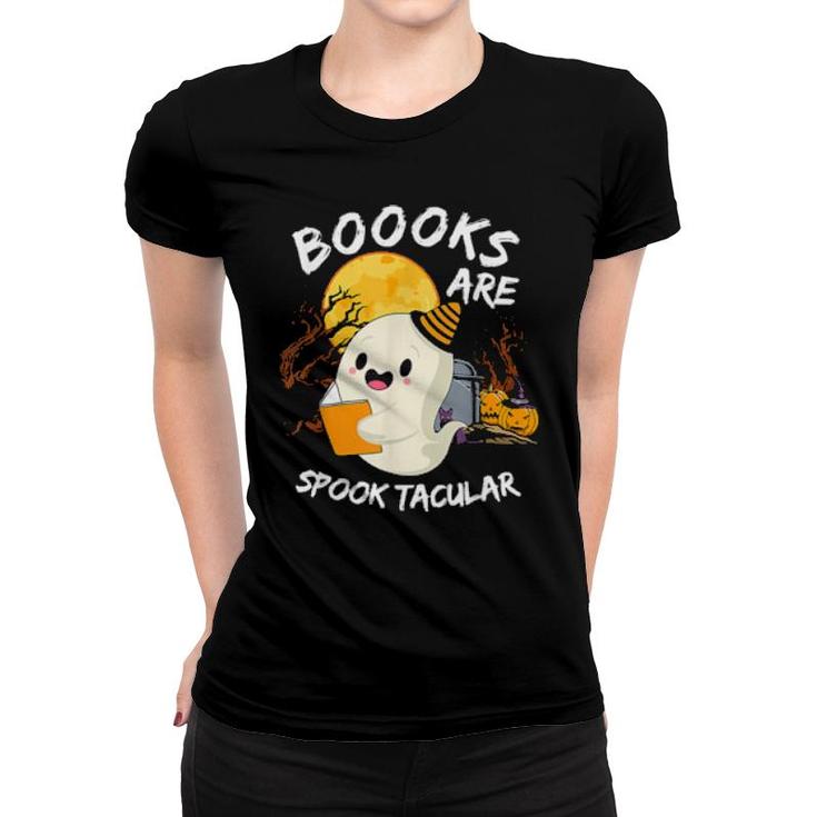Boooks Ghost Halloween Teacher Book Library Reading  Women T-shirt