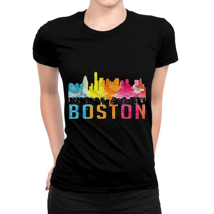 Boston Massachusetts Retro Watercolor Women T-shirt