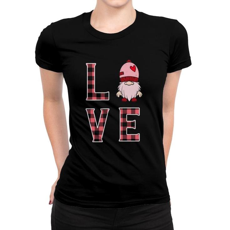 Buffalo Style Pink Plaid Gnome Love & Heart Valentines Gnome  Women T-shirt