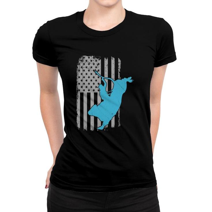 Bull Riding Rodeo Vintage American Flag Women T-shirt